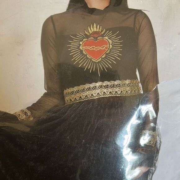 Sacred Heart Dress Black Lace Gothic Dress Halloween Costume large xL - Picture 7 of 7